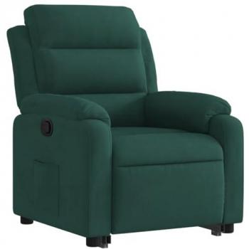 Sillón reclinable elevable terciopelo verde oscuro para personas mayores