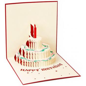 3D Origami Birthday Cake Candle Greeting Card Envelope 15*15cm