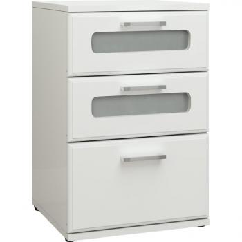 ML‑Design Console de nuit 3 tiroirs, verre satiné double – Blanc