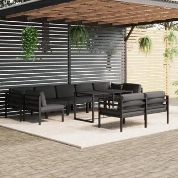 Garnitura da Giardino 10 pz con Cuscini in Alluminio Antracite
