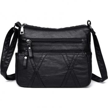 Bandolera Elegante en Cuero Negro Patchwork