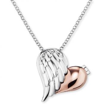 Collier Bicolore Argent avec Aile et Médaillon Cœur