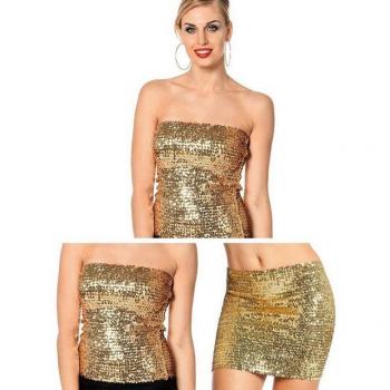 Fashion4Fun Trägerloses Pailletten-Top in Gold – Größe 42