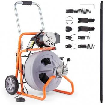 Déboucheur portable Vevor 100 ft – ½ pouce – tarière à pédale et 8 coupeurs
