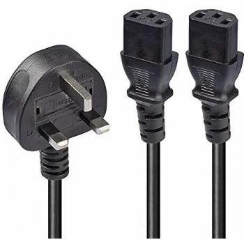 LINDY 30371 2.5m UK 3 Pin Plug to 2 x IEC C13 Splitter Extension Cable