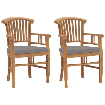 Sedie da Esterno 2 pz con Cuscini Grigio Scuro Legno di Teak