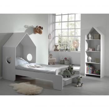 CASAMI Lit cabane 200x90 cm + Bibliothèque blanche