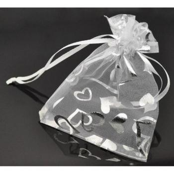 Bolsas de Organza para Pendientes y Collares, 12cm x 9cm, 4 Unidades, con Cordón y Patrón de Corazón