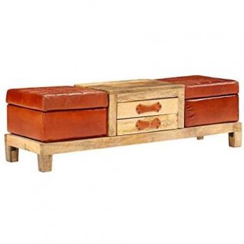 Massiv-Mango Bankje VIDAXL – 120 × 36 × 36 cm, echtes Leerholz