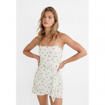 Stradivarius Kurzkleid mit Blumenprint und Knoten Himmelblau XS