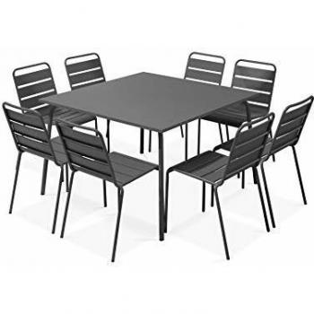 Set de jardín con mesa y 8 sillas de metal gris