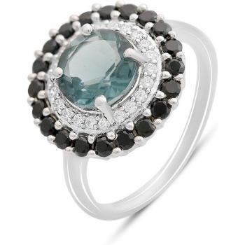 Sapphire-Studded Silver Ring with London Blue Topaz