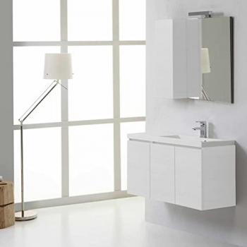 Meuble de Salle de Bain Manhattan 90 cm avec Miroir et Armoire Murale en Blanc