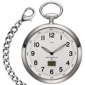Jobo Funk-Taschenuhr Edelstahl mit Kette und Datum in Weiß
