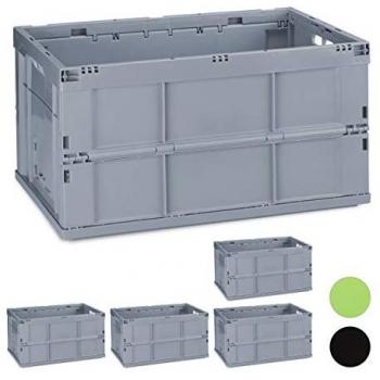 Boîte de rangement plastique 60 litres, lot de 5, avec couvercle, gris