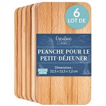 Pack de 6 planches à découper en bois – 22,5 × 12,5 × 1,2 cm (Petit Déjeuner)