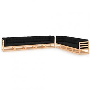 9-tlg. Garten-Lounge-Set mit Kissen aus massivem Kiefernholz