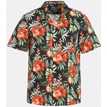 Camicia STHUGE a maniche corte, stampa floreale, colletto alla cubana, taglia XXL, colore black, tessuto Cotone/Viscosa
