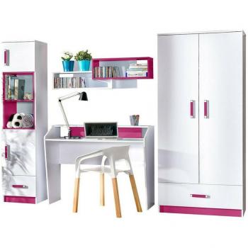 Muebles Akron K106, Conjunto juvenil Blanco y Rosa