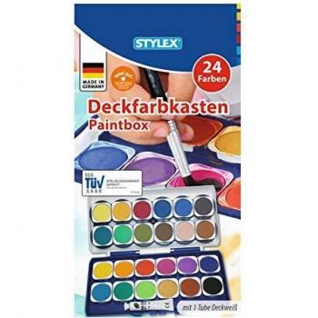 Stylex 24er Farbkasten mit 1 Tube Deckweiß und 6 Mischfeldern