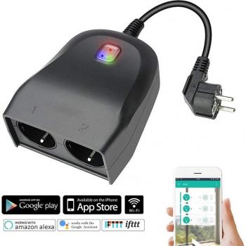 Smart Outdoor WiFi Socket IP44 Waterproof 10A Dual Outlet EU Plug Wireless APP Control Support for Alexa Google Home IFTTT