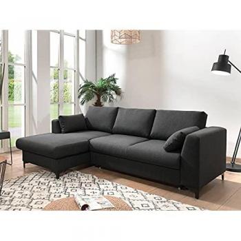 Tala Ecksofa Lisa Design – 4‑Sitzer Schlafbett, integrierter Kasten, dunkles Grau