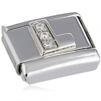 Gioiello Lettera L in Acciaio Argento e Zircone