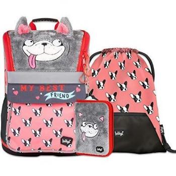 Zippy Schulranzen Set für Mädchen 4-teilig, ab 1. Klasse, Grundschule mit Brustgurt, Ergonomischer Rucksack (Doggie)