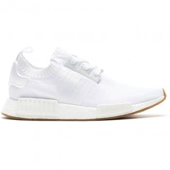 Adidas NMD R1 Primeknit, weißes Obermaterial, Gum‑Sohle, Größe 42