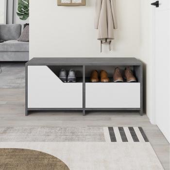 Dual‑Door Nexus 105cm Shoe Cabinet with Open Shelf – Mid Grey