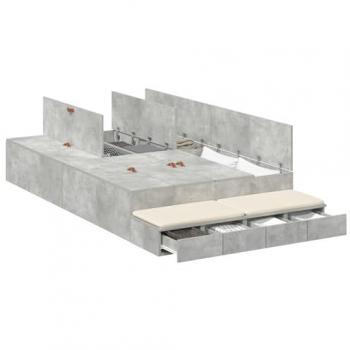 Industrial Concrete Grey Storage Bed – 120 × 190 cm, Engineered Wood Construction