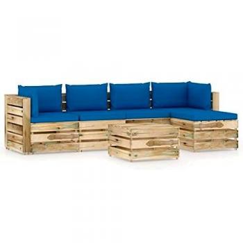 VidaXL 6-teiliges Garten-Lounge-Set mit grünen Kissen und imprägniertem Holz