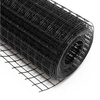 Rete quadrata in acciaio zincato 25x25 mm per voliere, larghezza 50 cm, lunghezza 10 m, nero