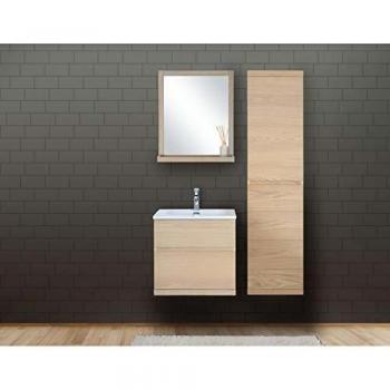Cabinetto de baño en madera de roble con encimera de resina Enio 60 cm, espejo y columna cerrada