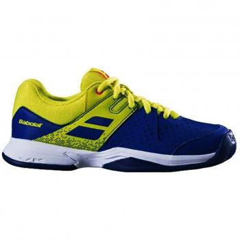 Babolat Pulsion Allcourt Junior Chaussures de Tennis Tout Terrain Bleu Jaune Citron 38,5