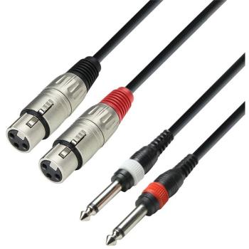 Adam Hall 3‑STAR Twin XLR (vader) naar Ongebalanceerde Twin TS ¼″ Kabel 3 m