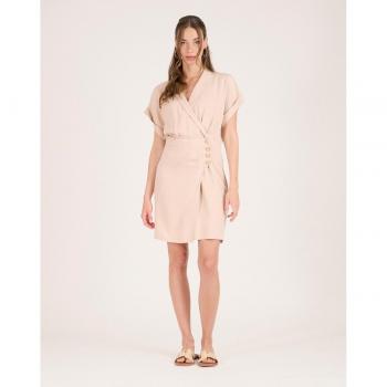 Vestido Ajustado con Botones y Manga Corta (Beige, Naf Naf)