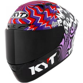 KYT NZ Race Savadori Casco de Réplica Negra con Tonos Turquesa y Lila