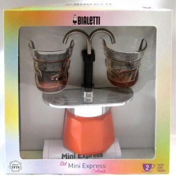 Café Mini Express en Naranja – 2 Tazas + 2 Vasos Transparentes