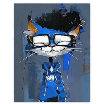 Smiling Blue Cat with Hoodie