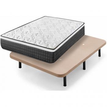 Base Tapizada Beige + Colchón Viscoelástico Origin 135x190 cm con Patas de 25 cm