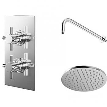 Chrome Twin Thermostatic Valve Mixer Shower with Wall Arm