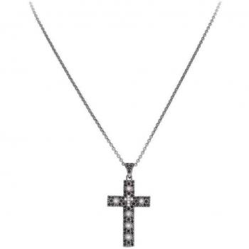 Collier Amen Croix d'Argent Noir 40 + 5 cm