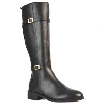 Ellis Flat‑Heel Stretch Knee‑High Boots (Buckle Design)