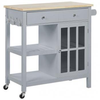 Carrello da Cucina Portavivande Grigio e Legno Chiaro con Cassetti