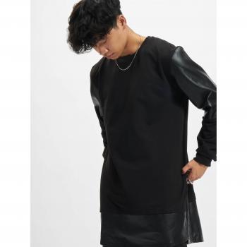 URBAN CLASSICS Herren Long Zipped Kunstleder Rundhalspullover