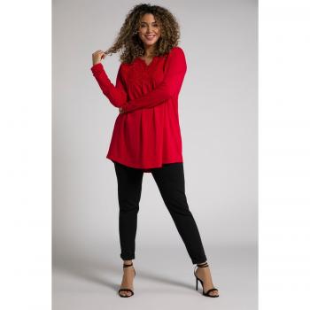 Donna Ulla Popken Maglia a V-Scollatura Tunica, Svasata e Pizzata – Rosso 64/66