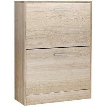 VASAGLE Meuble à Chaussures à 2 Compartiments, Style Moderne, Couleur boisée