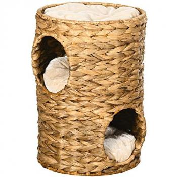 PawHut Torre Rascadora 47 cm con 2 Cuevas, Cama y Cojín (Agua Híacinta)