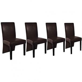Sillas de Comedor de cuero marrón oscuro 4 piezas